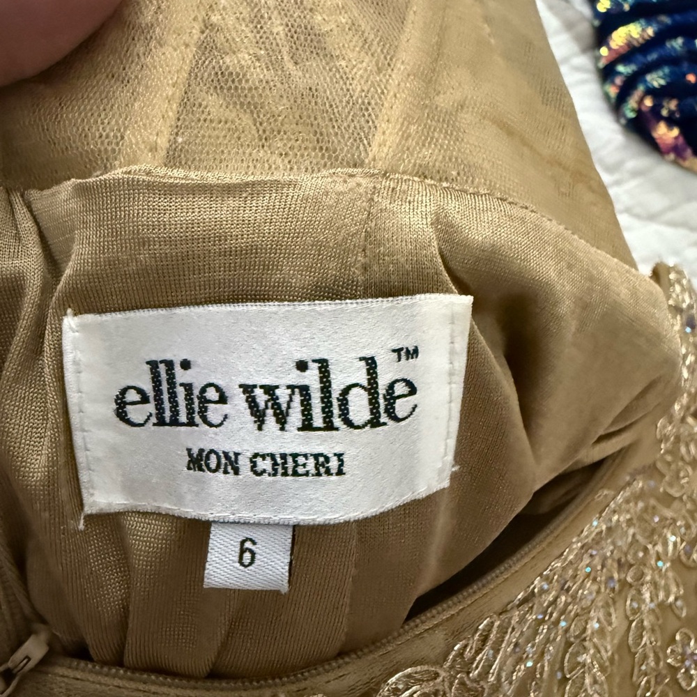 Ellie Wilde Gold Lace Prom Dress - Picture 8 of 15